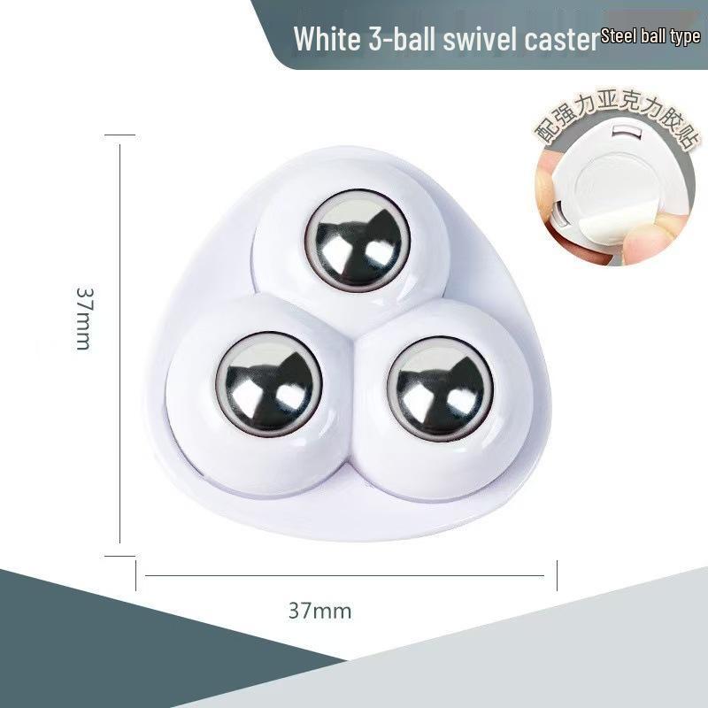 No-Punch Adhesive Triple Ball Casters - Silent, Wear-Resistant Rollers for Box Bases (Home/Office Use)