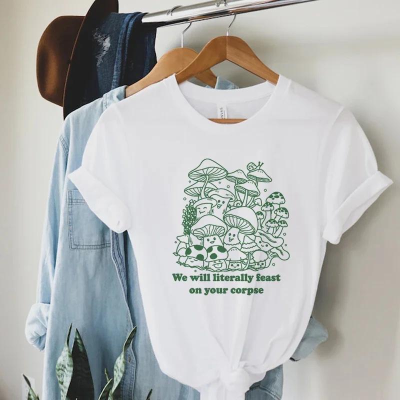 Funny Mushroom Summer T-Shirts Short Sleeve Hippie Vintage Fungi Lover T Shirt Cute Mycology Graphic Women casual Clothes