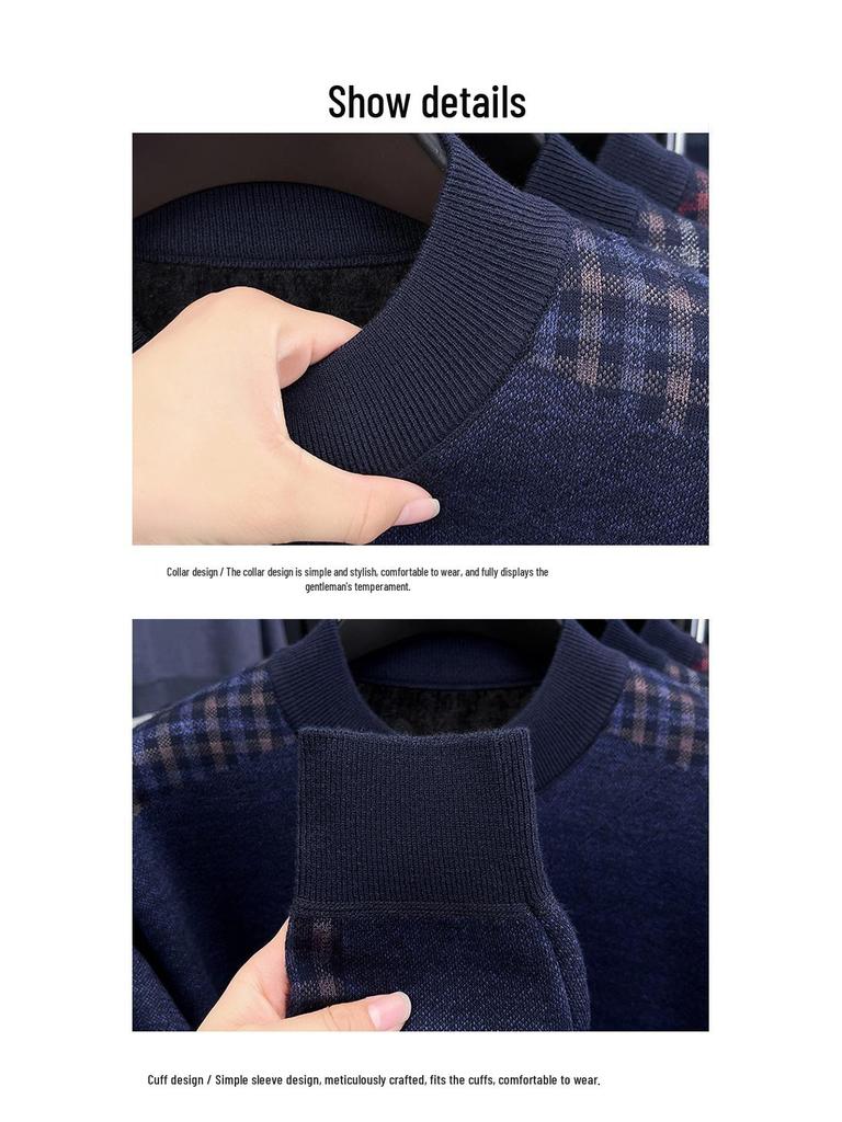 Men's Red Year of the Rat Warm Knit Sweater, Half-High Collar, Dad Style, Winter Wear for Middle-Aged & Elderly.