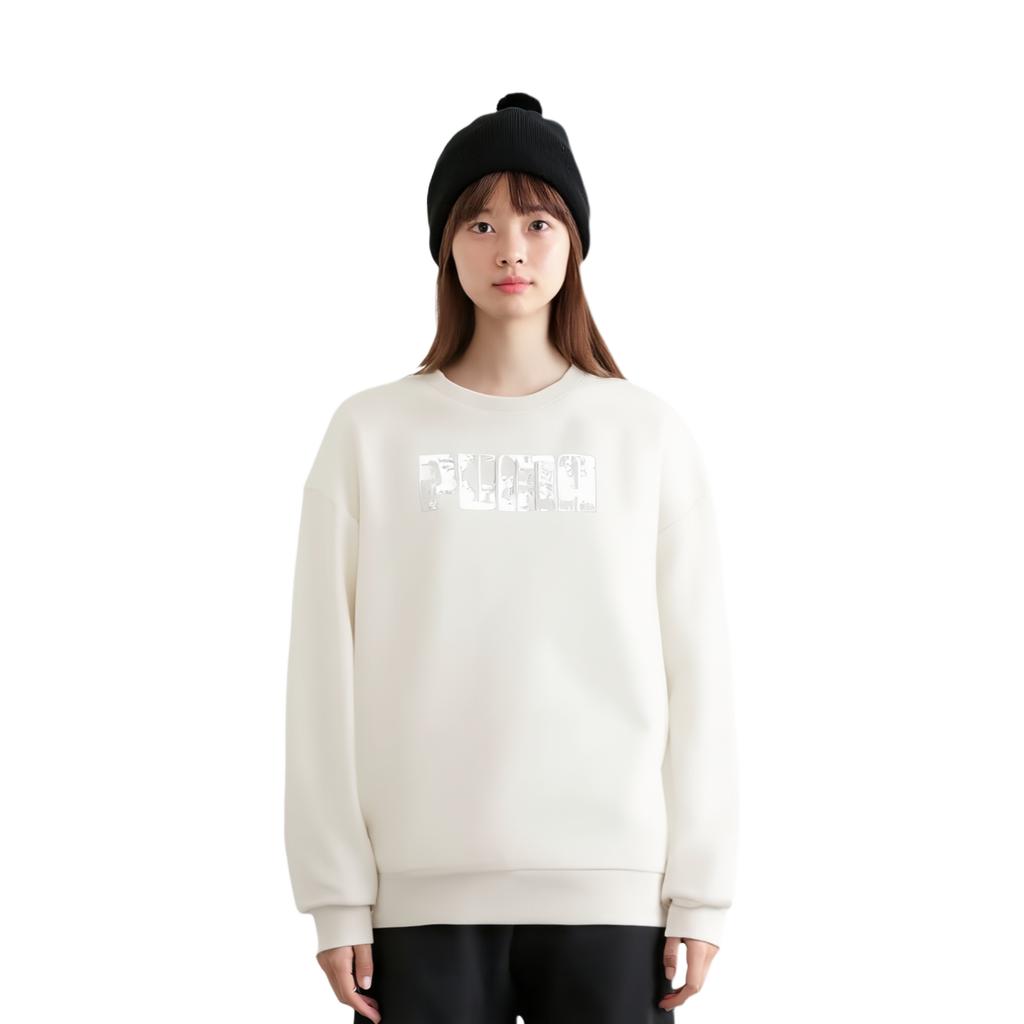 Puma Round Neck Logo Casual Pullover Long Sleeve Sweatshirt Women Sweatshirt White 628883-65