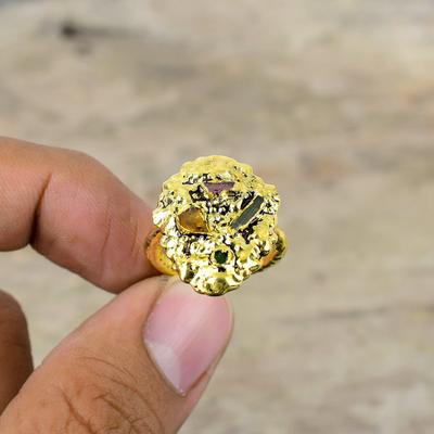 Anello Grezzo Multi-Tormalina Anello in Rame Elettroformato Anello Regolabile Anello Placcato Oro Gioielli con Pietre Preziose Elettroformati Anello Fatto a Mano Per Regalo