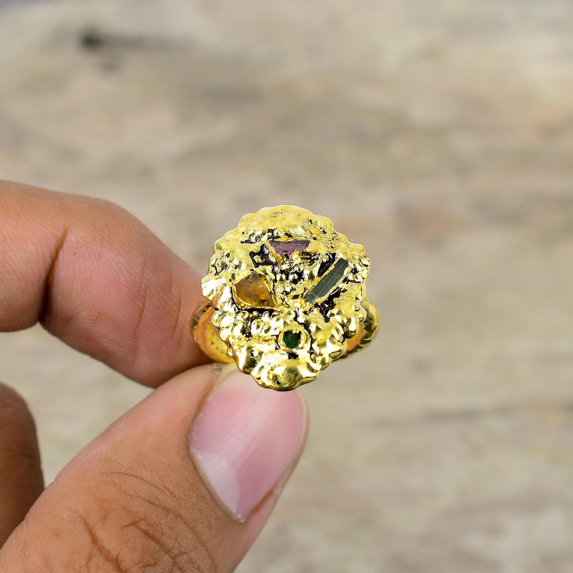 

Кольцо из многослойного турмалина, гальванопластическое медное кольцо, регулируемое кольцо, позолоченное кольцо, гальванопластическое ювелирное изделие из драгоценных камней, кольцо ручной работы для подарка Adjustable