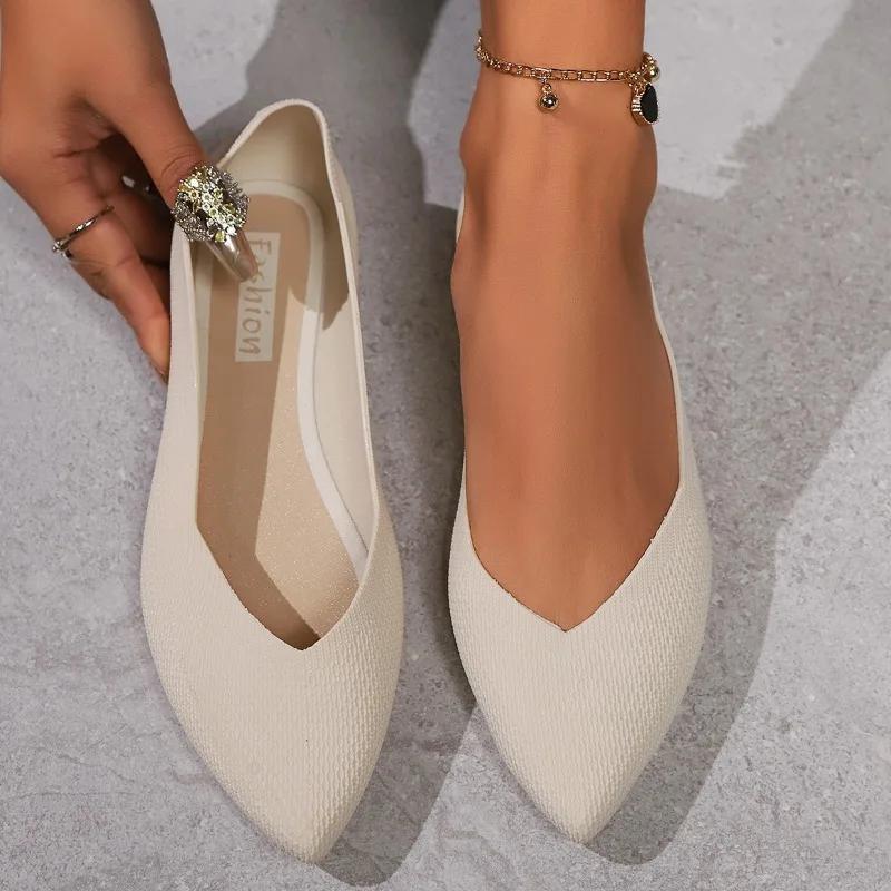 Fashion Spring New Flat Shoes Women's Fashion Pointed Head Shallow Mouth Knitted Breathable Soft Sole Non-slip Single Shoes