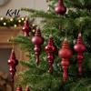 Shatterproof Plastic Holiday Baubles 6 Pcs Finial Drop Christmas Ornament, Glitter Vintage Style Gourd Ornaments Tree Decoration for Hanging