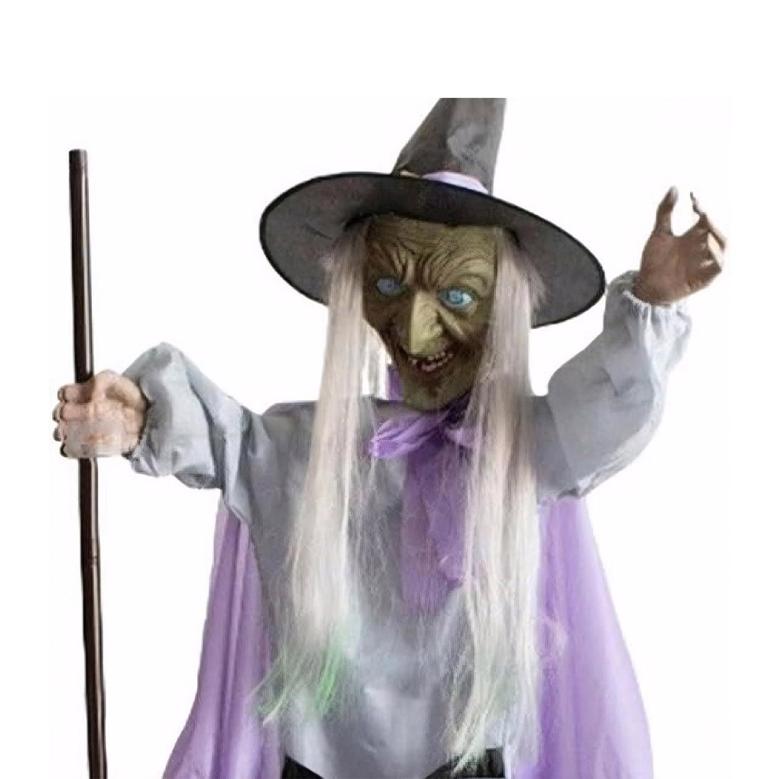

Реалістична статуя відьми, що ширяє, зі звуковими та сенсорними функціями та деталізованим тканинним костюмом для атмосфери жахів білий