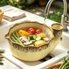 Multifunctional Kitchen Basin Ceramic Berry Bowl with Strainer Holes, Self-Spinning Vortex Design, Fruit Washing Rinse for Berries Vegetables Colander
