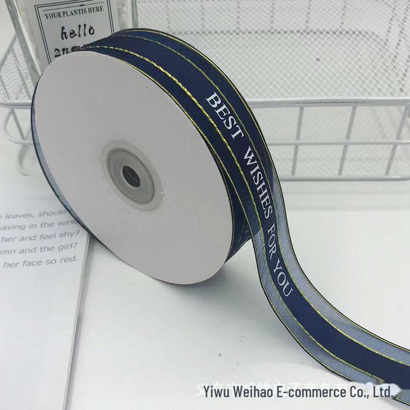 2,5 cm Transparentes Schneegarnband mit englischem und koreanischem Design für Kuchen-, Geschenkboxschleifen