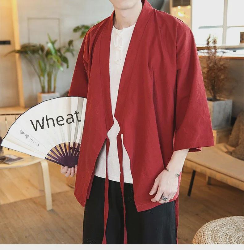 Men's Hanfu Traditional Chinese Zen Robe with Three-Quarter Sleeves