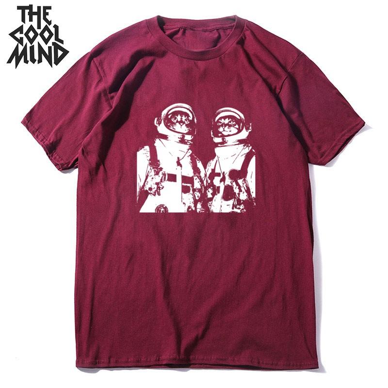 COOLMIND High Quality 100% Cotton Space Cat Print Men T Shirt Casual Summer Men Tshirt Loost Cool T-shirt Male Tee Shirts Mo0167