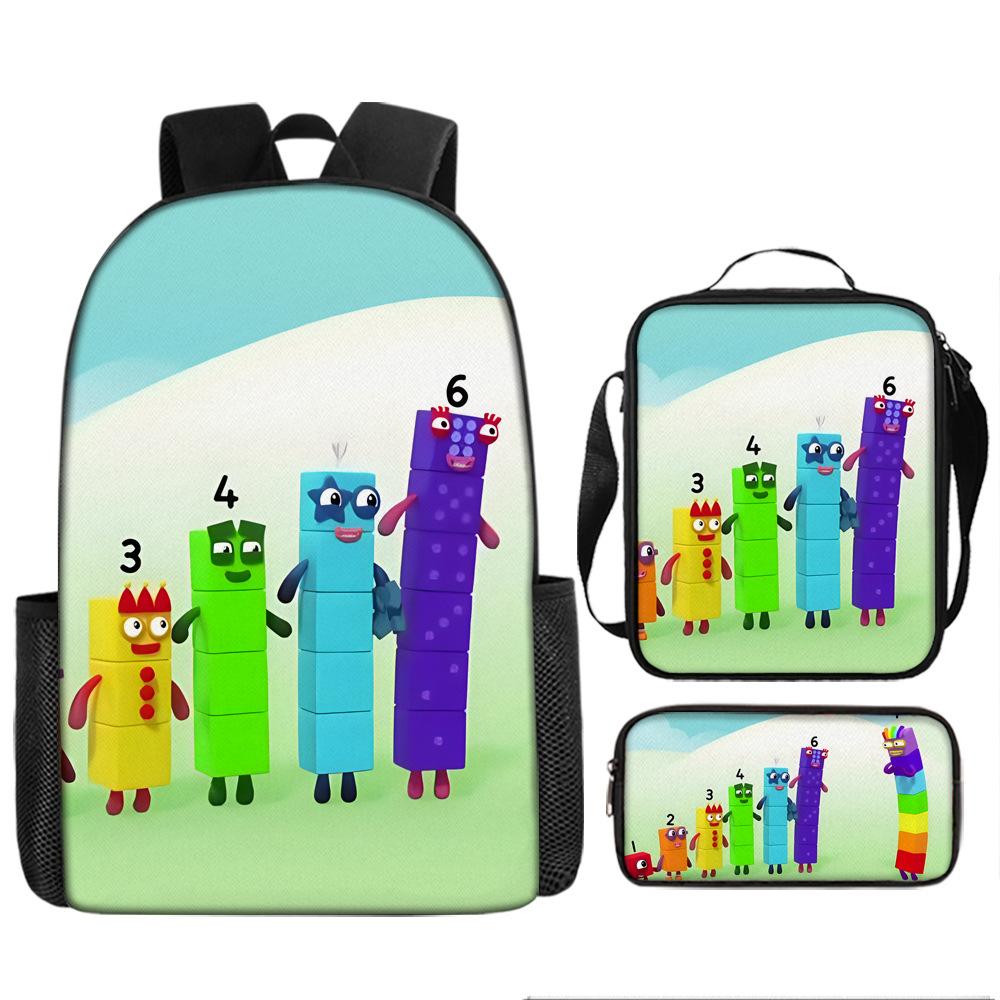 Digital Building Blocks Numberblocks School Bag Large Capacity Game Backpack Satchel Bag Pencil Bag Backpack Three-piece Set