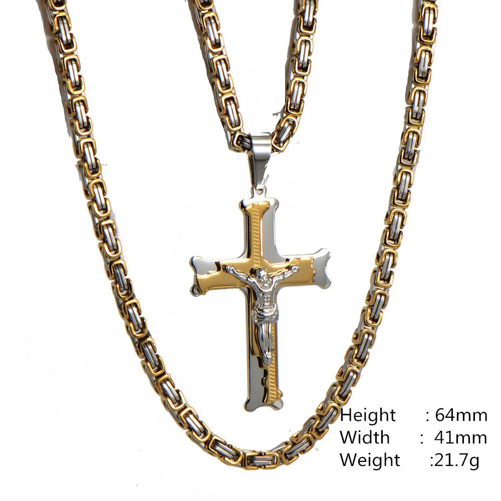 60cm/24inch Titanium Steel Jesus Christ Crucifix Cross Pendant Necklace for Men