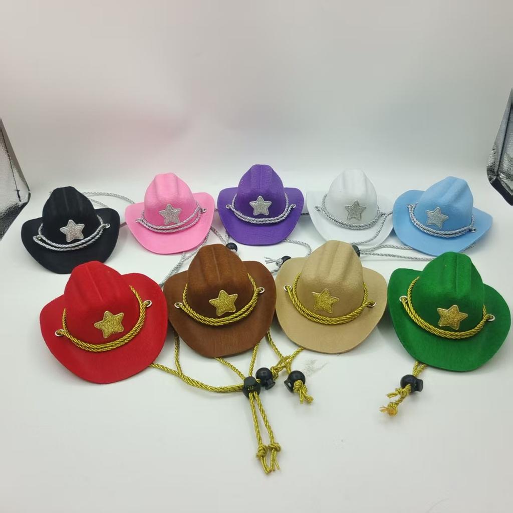 Pet Cowboy Hat Pentagram Gold Wire Silver Thread Chin Rope Cat Cowboy Hat Holiday Party Western Cowboy Hat