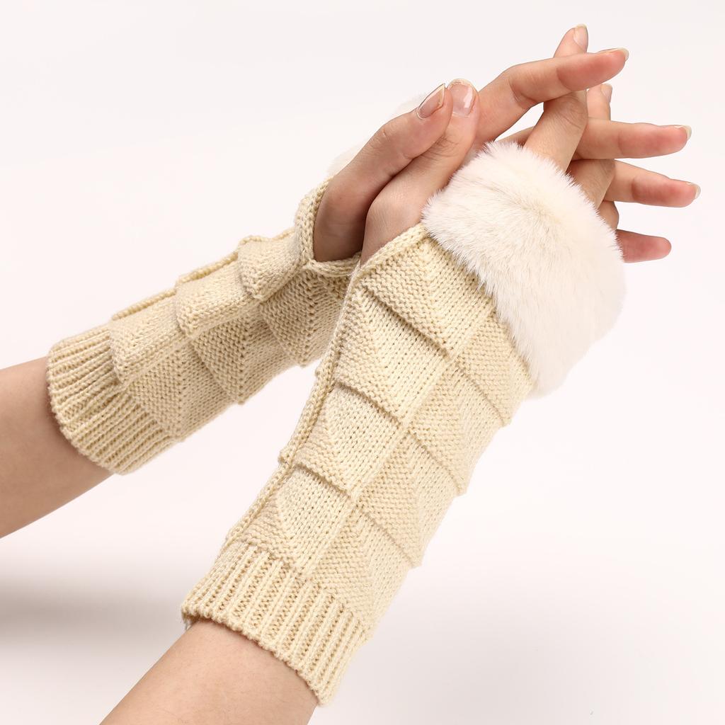 New Autumn and Winter Women's Knitted Half Finger Woolen Warm Sleeves with Triangular Fleece Cuffs