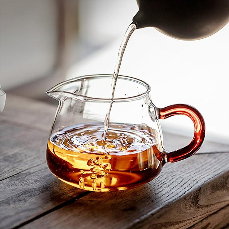 Chinese Style Heat Resistant Glass Fair Cup with Handle Chahai Tea Cup Home Kung Fu Tea Set Transparent Drinkware Accessories