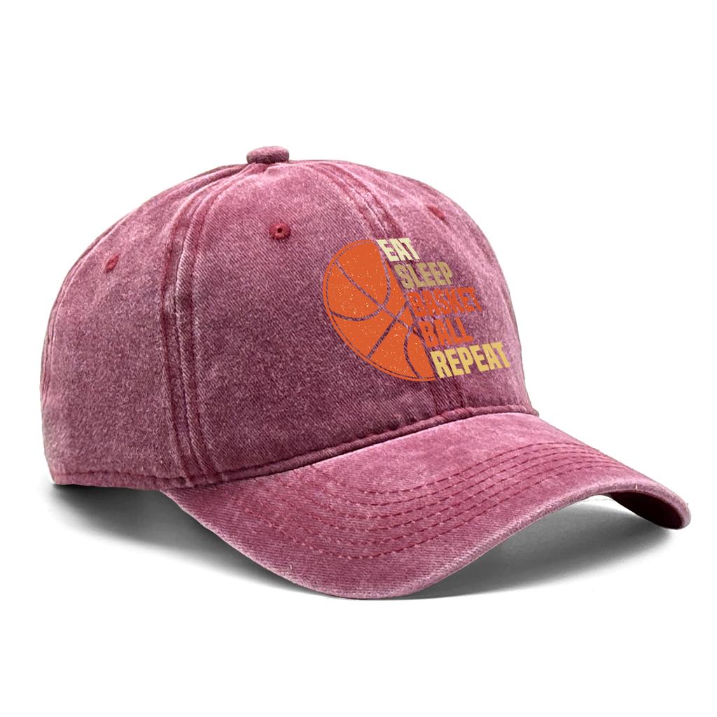Eat Sleep Basketball Print Adjustable Sun Hat Snapback Cap Washed Retro Curved Brim Snapback Baseball Caps One Size Fits All