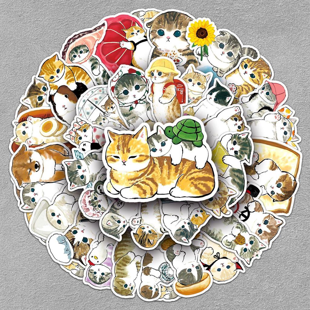 50 Hand-Drawn Cute Cat Cartoon Stickers: Waterproof Decorations for Phone Cases, Laptops, and Journals