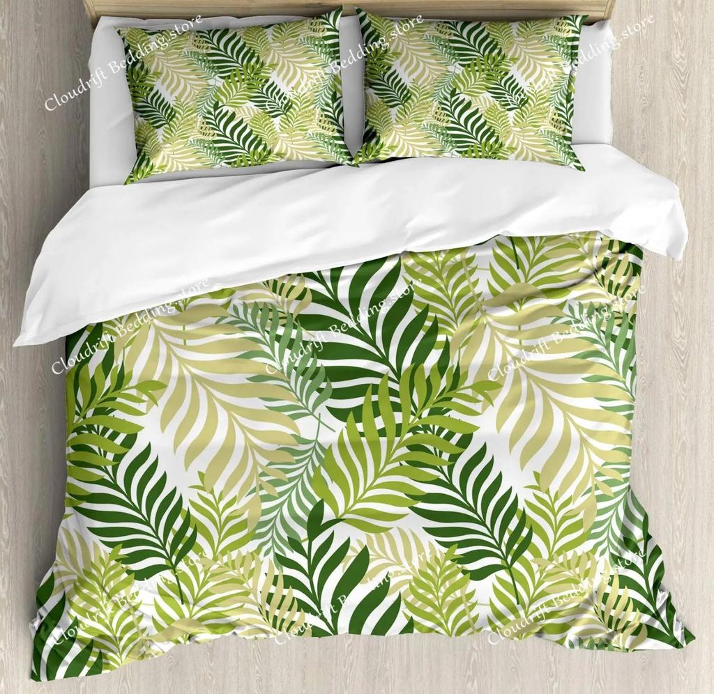 Dekbedovertrek met palmbladeren Monstera blad dekbedovertrekken Tropische groene bladeren Beddengoedset Wit marmer dekbedovertrek Voor mannen vrouwen