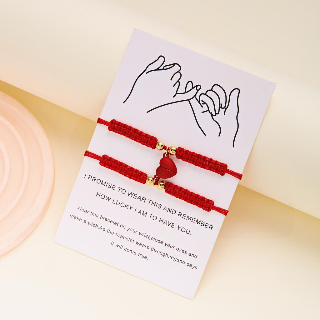 2 PCS Simple Lucky Red Rope Braided Bracelet for Women Men Romantic Heart Magnetic Couple Matching Bracelets Friendship Jewelry