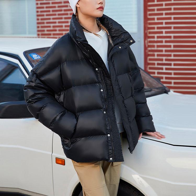 Li-Ning Solid Color Warm Stand Collar Short Down Jacket Women Outerwear Black AYMR506-2