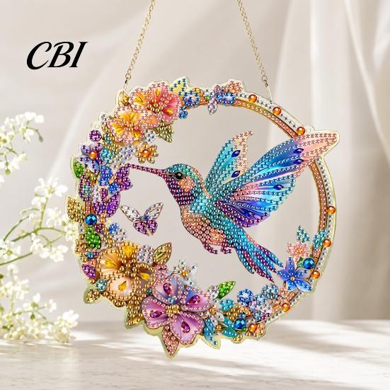 Indoor Outdoor Decor Flower Print Sun Catcher, Acrylic Colorful Owl Hummingbird Dragonfly Suncatcher, Catcher Hanging Artistic Ornament, Home