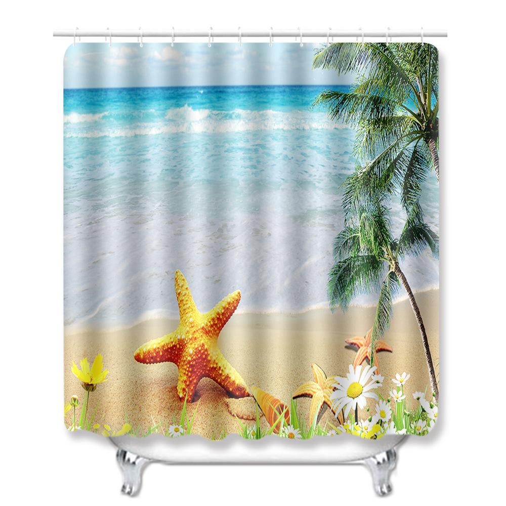 Beach Ocean Bathroom Shower Curtain Bath Towel Floor Mat Five-Piece Set Toilet Toilet Carpet Shower Foot Mat