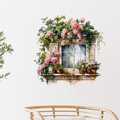 Fake Fenster Blume Topfgarten Landschaft Fenster Selbstklebende Wandaufkleber Wohnzimmer Hintergrund Aufkleber