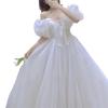 French light wedding dress 2025 spring new bubble sleeves two wear temperament dress bridal wedding tutu dress
