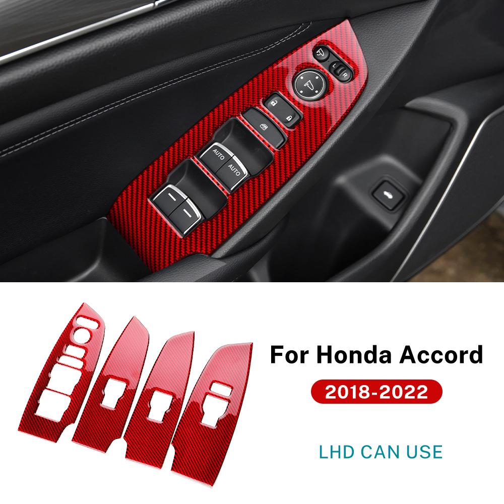 For Honda Accord 2018 2019 2020 2021 2022 Real Soft Carbon Fiber Sticker LHD Car Window Lift Button Panel Interior Accessories