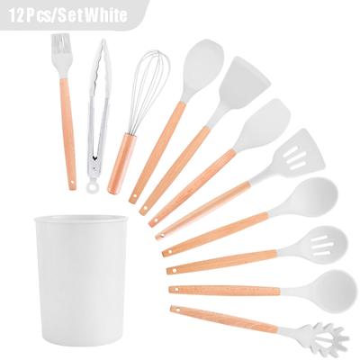 Silicone Kitchenware Cooking Utensils Set Non-stick Cookware Spatula Shovel Egg Beaters Wooden Handle Kitchen Cooking Tool Set
