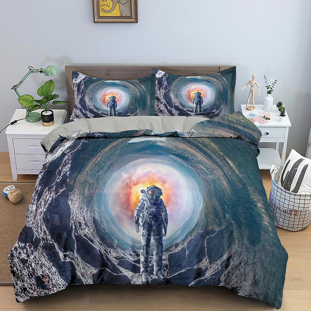 3D Printed Astronaut Duvet Cover Set Spaceman Pattern Bedding Set For Boys Girls Teens Polyester Comforter Cover King Queen Size