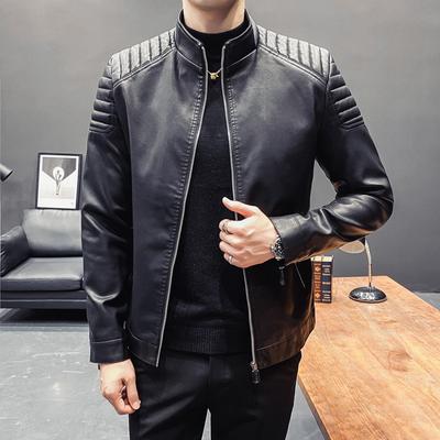 Leather Jacket Men's Autumn New Leather Jacket Men's Pocket Zipper Top Jacket Korean Version Slim Casual PU Leather Jacket