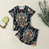 Jungen Mädchen Mode Lässig Rundhals Kurzarm T-Shirt Shorts Vintage Bedrucktes Set