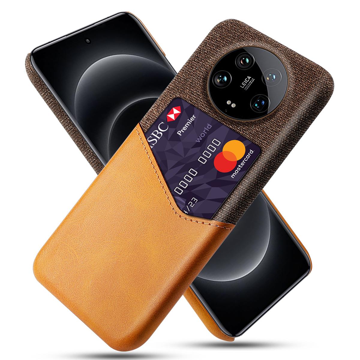 

For Xiaomi 14 Ultra Phone Case Card Holder PU Leather+PC Drop-resistant Phone Shell Orange