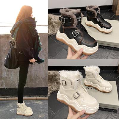 2022 Women's Genuine Leather Snow Boots - Large Size, Plus Velvet, Martin Style Cotton Boots