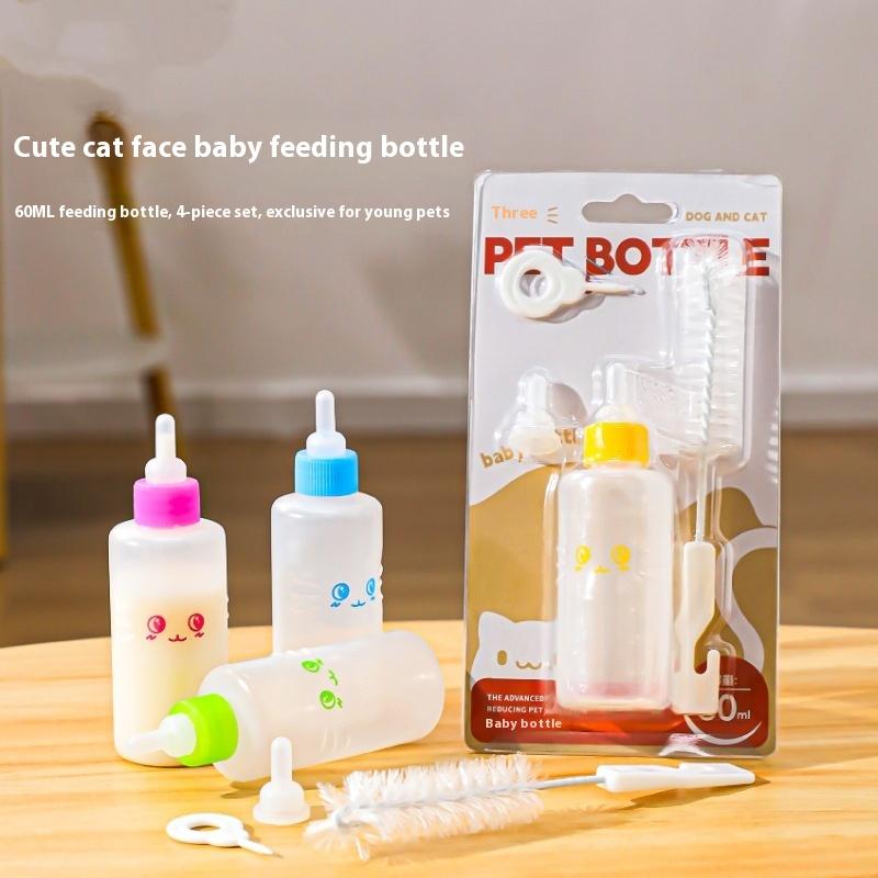 1Set 60Ml Set Sticlă PET Sticlă de Lapte din Silicon PET Câine Pisică Portabil Pet Distribuitor Apă pentru Hrănire din Silicon Consumabile Multiple pentru Animale de Companie