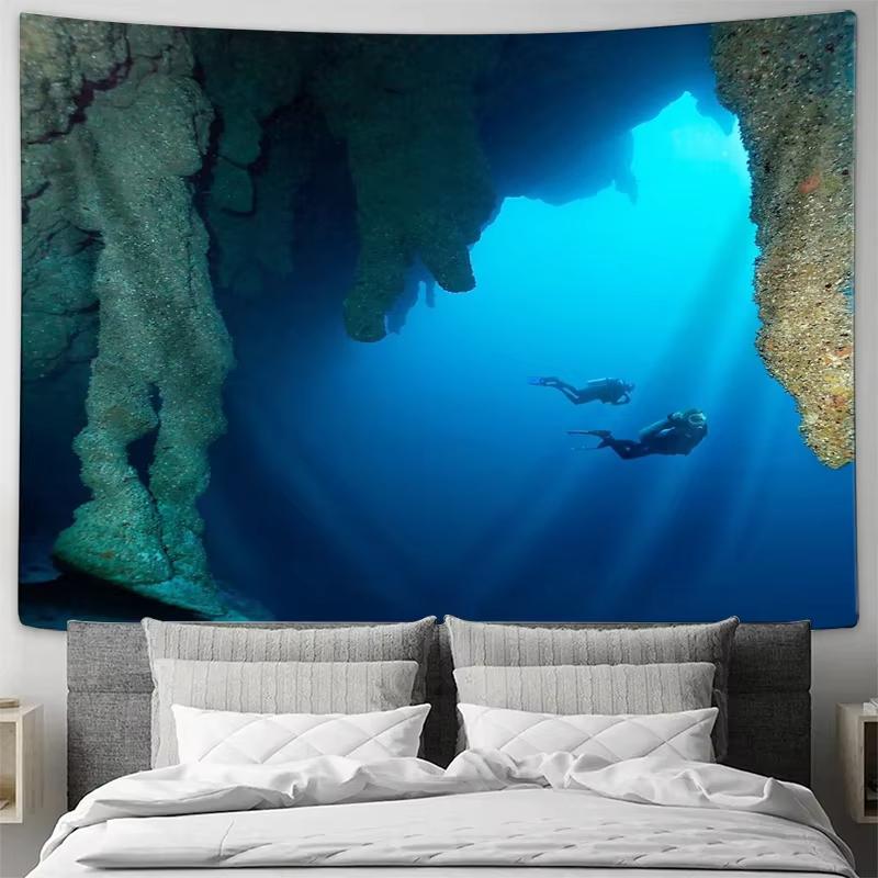 Ocean Adventure Gift Tapestry Deep Sea Diver Design for Nautical Fan Room Decor Present 74x94cm(29x37in)