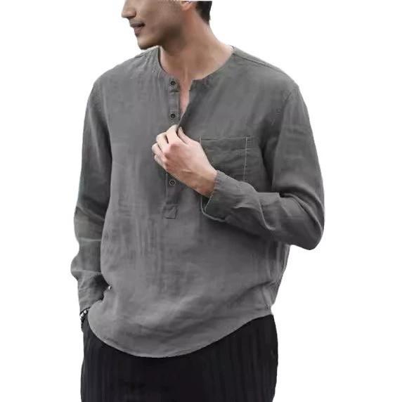 

Чоловічі сорочки з довгим рукавом Cotton Line Літні однотонні з коміром-стійкою Повсякденний пляжний стиль великих розмірів XXL