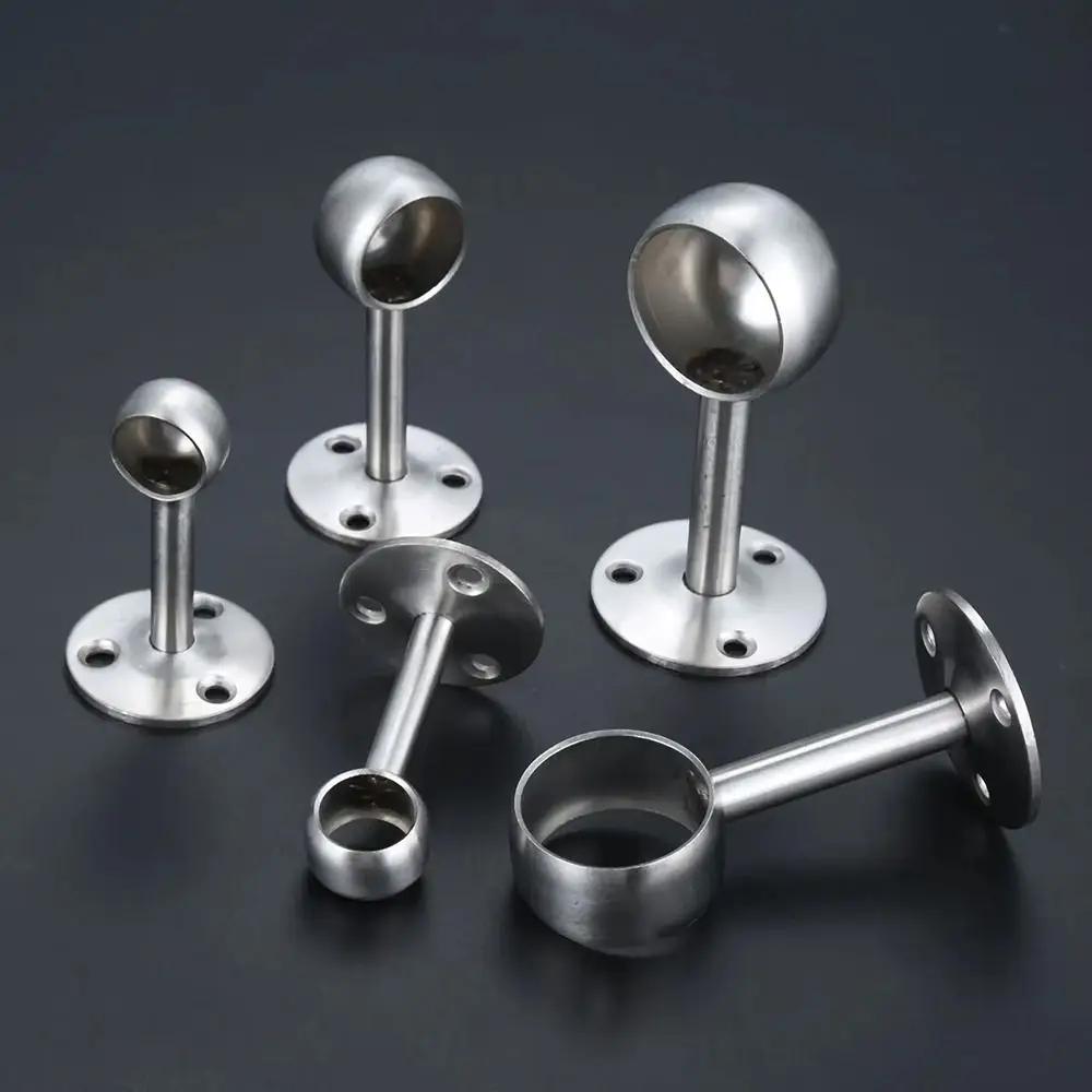 1Pcs Stainless Steel Pipe Bracket 19/22/25mm Half/All Pass Wardrobe Rail Support Flange Ceiling Fixed Clamps