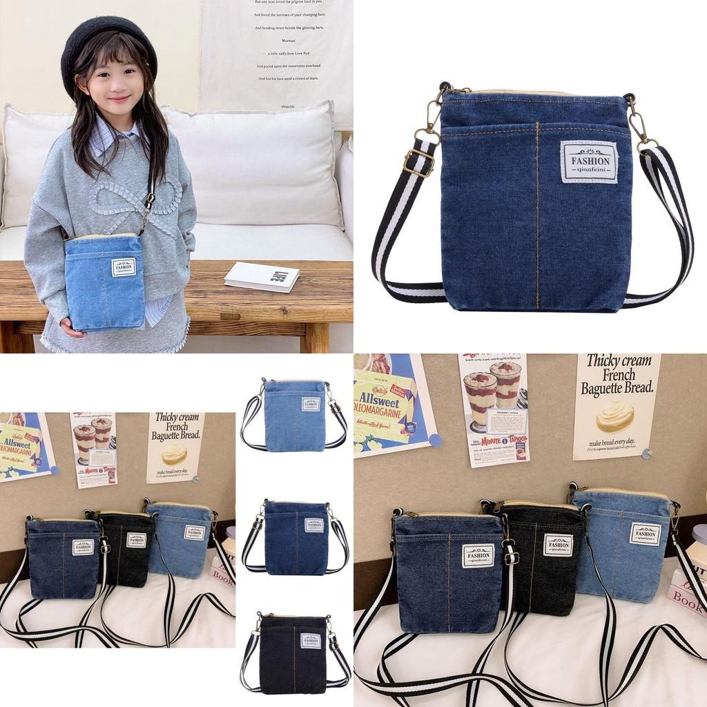 Fashionable Denim Baby Backpack Stylish Letter Design Unisex Shoulder Bag For Kids