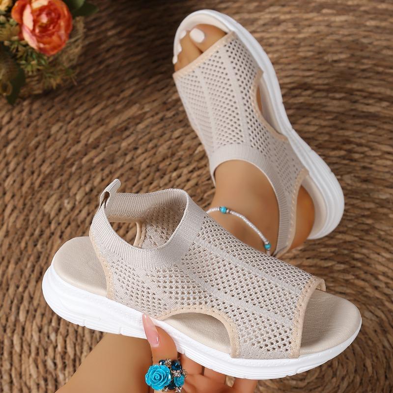 Women's Thick-Soled Knit Mesh Roman Style Retro Sports Sandals, Fashionable Footwear, Available In Large Sizes.