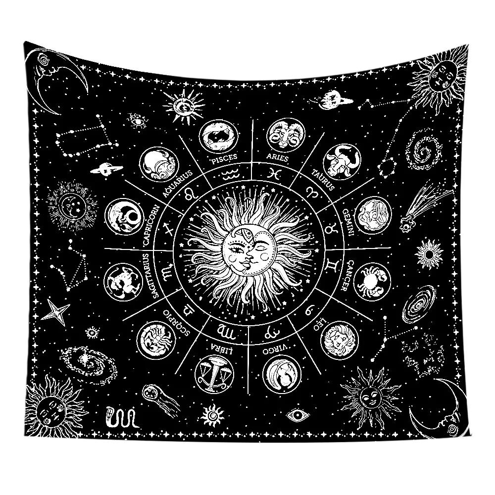 VIKAMA Sonnengott und Mondgöttin Wandteppich Schwarz und Weiß Mystische Astrologische Hängedekoration Bohème Stil Schlafzimmer Wanddekoration