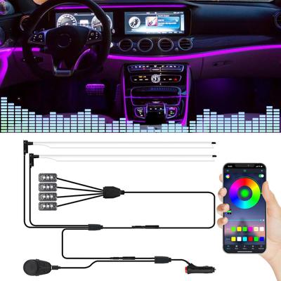 Interior Car Strip Light APP Control 2 In 1 RGB Ambient Footwel Kit with Fiber Optic Music Mode Inside Car Lighting Accessories