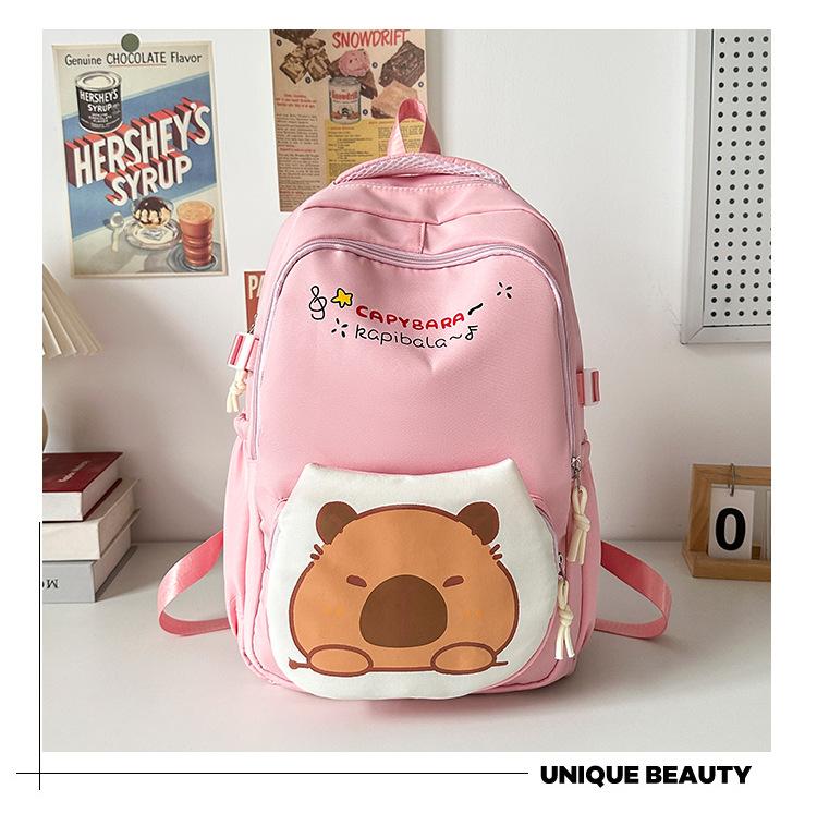 

Школьный рюкзак 2025 новый женский рюкзак для старшей школы студенческий повседневный капибара легкий трендовый рюкзак розовый