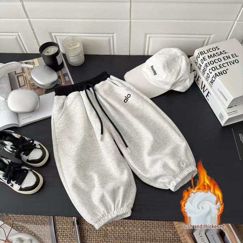 Unisex spodnie dresowe z polarową podszewką dla dzieci: Swobodne spodnie dresowe w stylu koreańskim na jesień i zimę