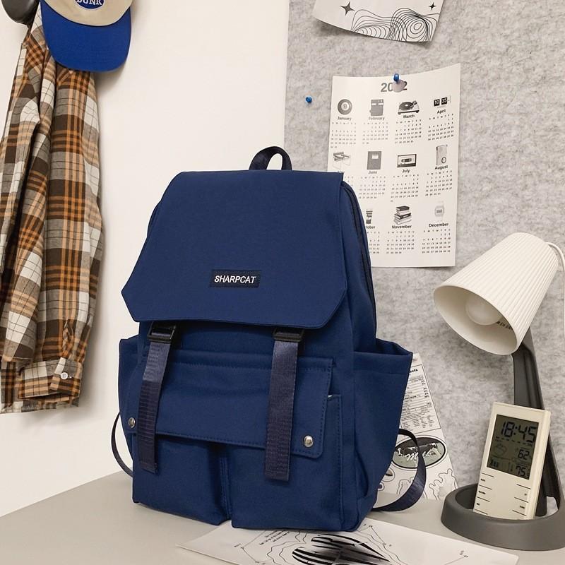 Nylon Harajuku Double Shoulder Backpack With Laptop Pocket For Casual Daily Use синий
