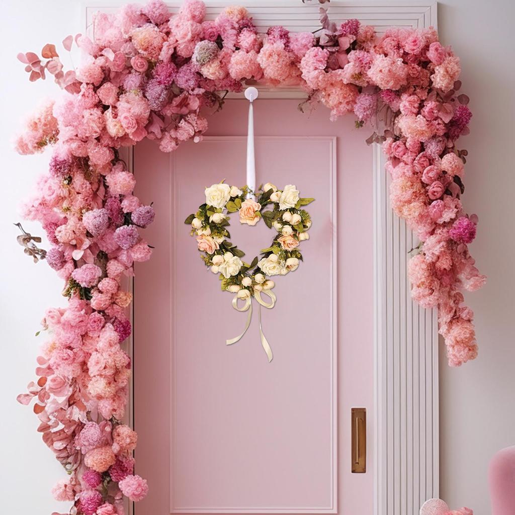 Artificial Flower Wreath Heart-Shaped Rose Fake Garland Simulated Roses Room Door Hanging Decoration Wedding Party Decoration