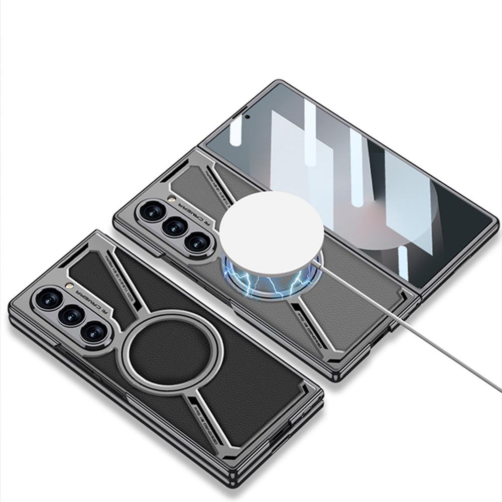 Electroplated Magnetic for Wireless Charging Phone Case for Samsung Galaxy Z Fold 6 5 Fold6 Fold5 5G Leather Protective Cover