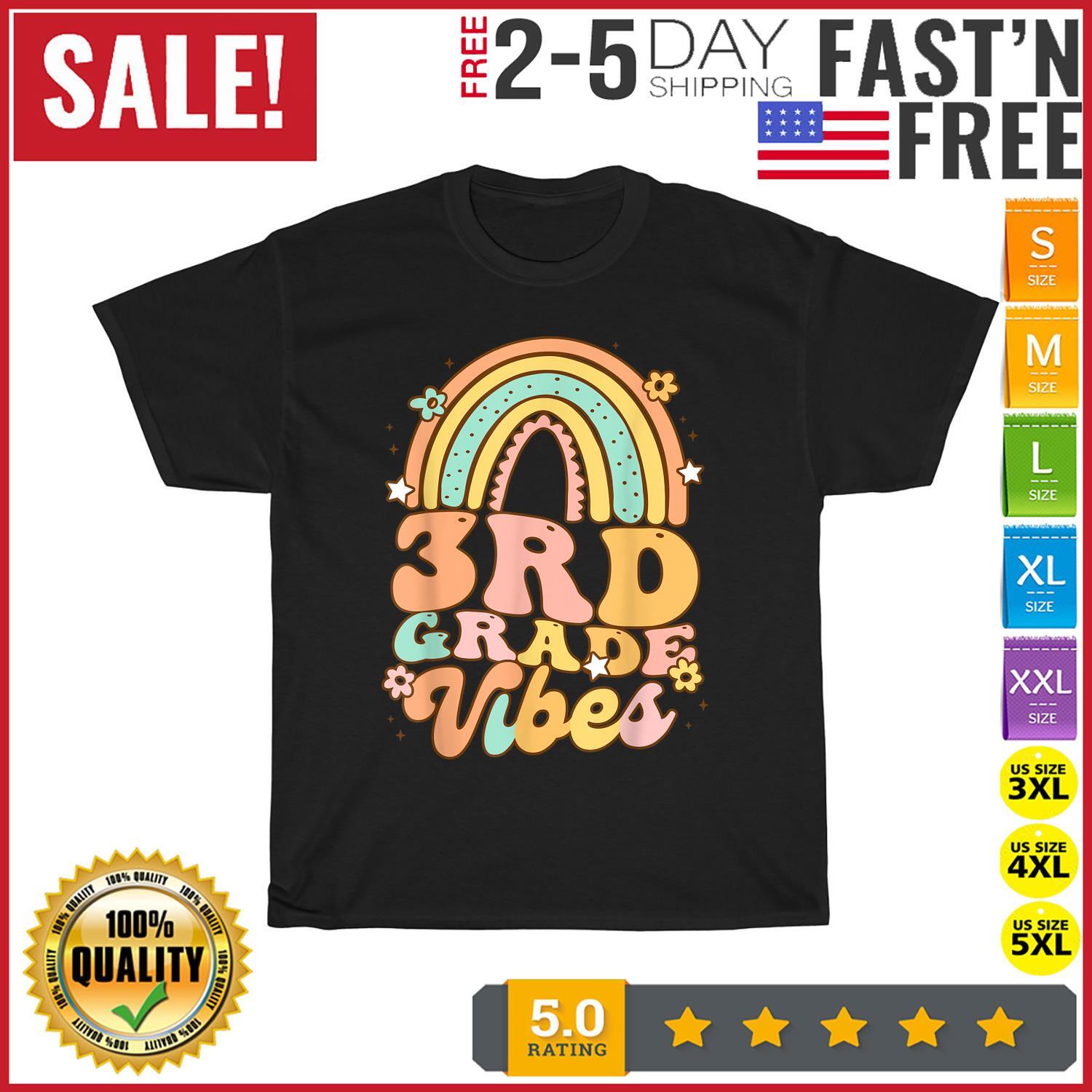 Back To School Third Grade Vibes Student Teacher rainbow T Shirt Mens Womens Tees Top Men Women New S