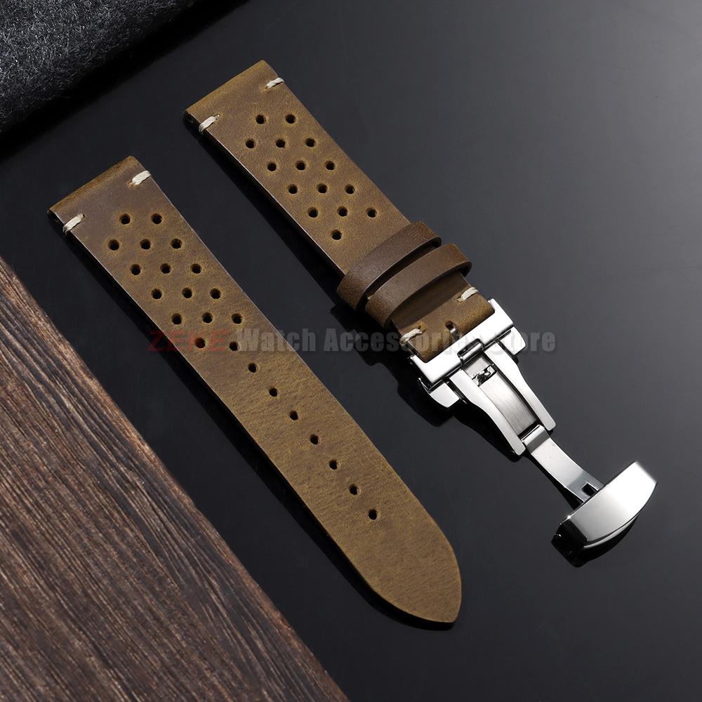 18mm 19mm 20mm 21mm 22mm 24mm Breathable Porous Watchbands Vintage Racing Leather Watch Strap for Seiko for Rolex Wristband Belt