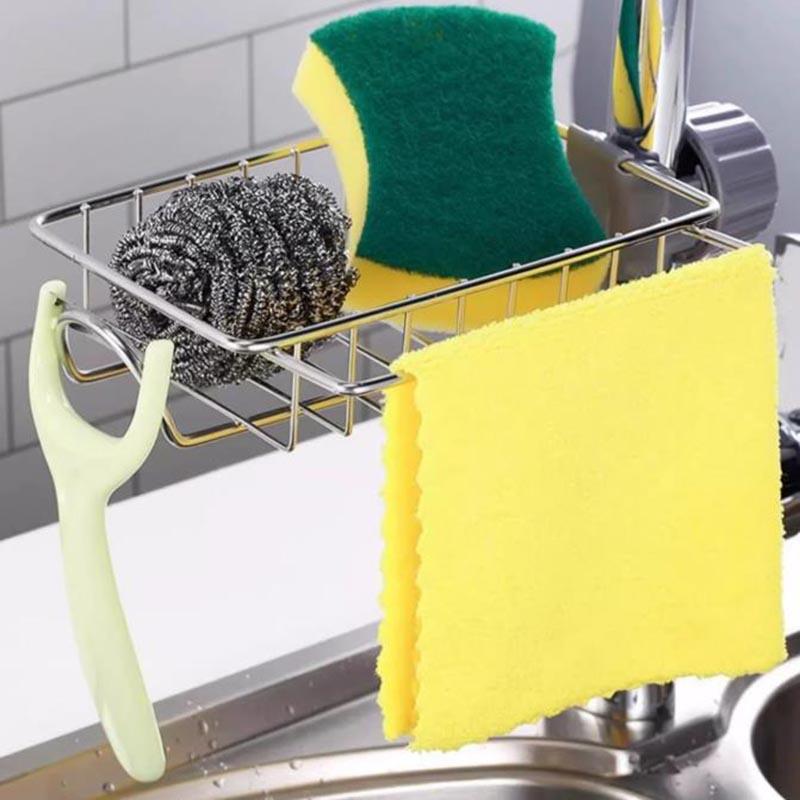 Kitchen Stainless Steel Sink Drain Rack Removable Hanging Storage Rack Faucet Rack Kitchen Sponge Dishcloth Storage Accessories